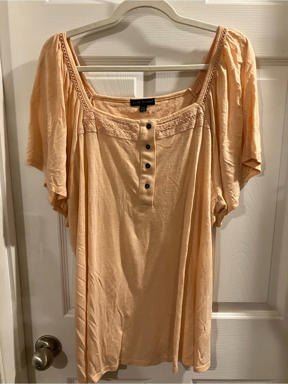 Lane Bryant Peach Crochet-Trim Peasant Top